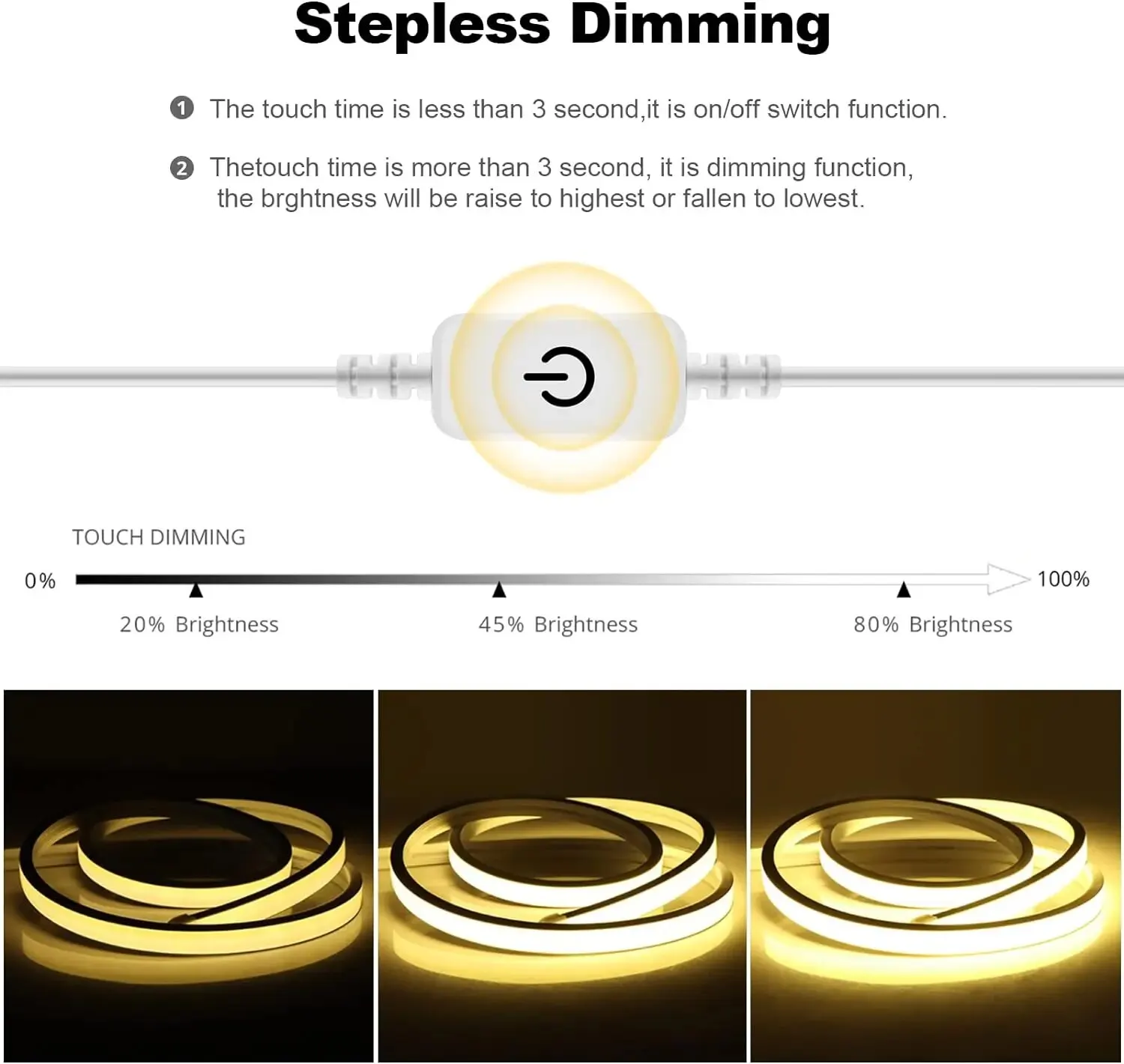 LED Strip Light 1m/2m/3m Waterproof 5V USB COB Flexible Dimmable for Indoor and Outdoor Bedroom