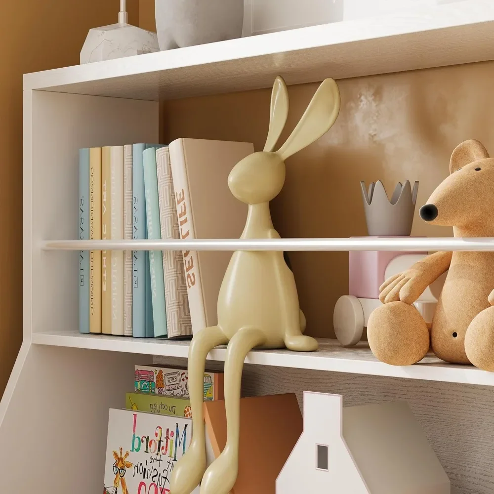 Toy Storage Organizer, Kids Bookshelf with 2 Movable Cubby Drawers, Top Toy Shelf with Crossbar, Storage Cabinet for Nursery 4