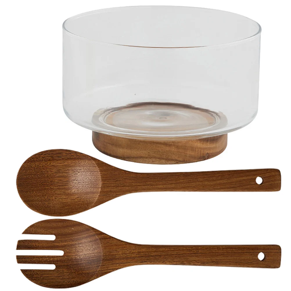 

Salad Container Multipurpose Glass Bowl Kitchen Gadget Household Fruit Fork Large Clear