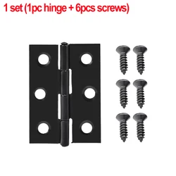 Sleek Black Stainless Steel Hinges with Mounting Plate and Screws for Cabinets and Furniture (1 set)