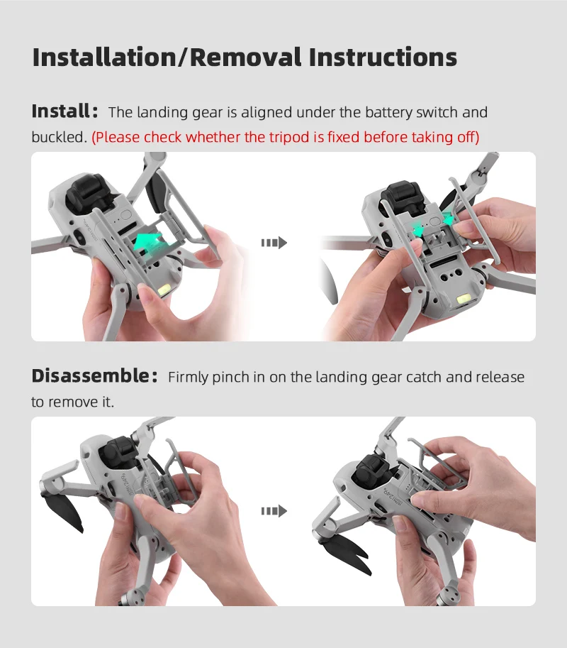 landing gear is aligned under the battery switch and buckled . (Please check whether