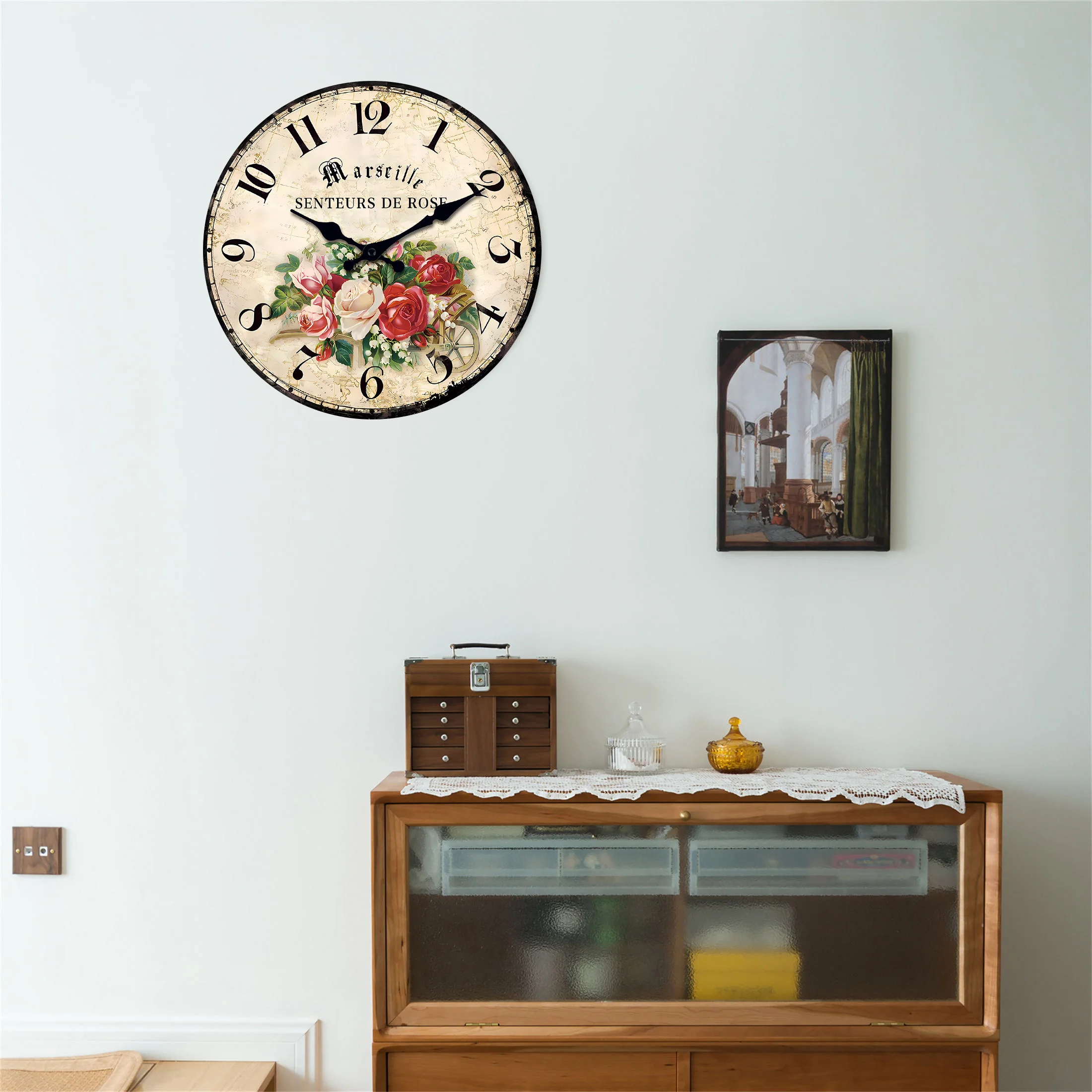 European Rose Wooden Wall Clock – Silent Quartz Home Decor 2