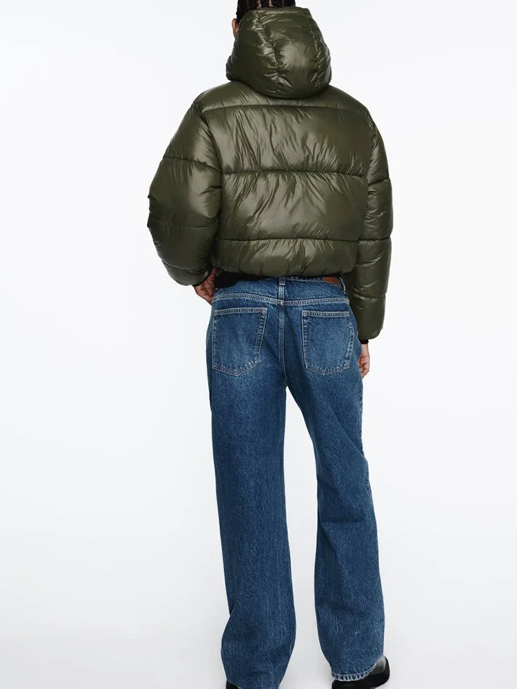 2024 Winter Herbst Puffer Winter Dicke Warme Cropped Puffer Jacke Frauen Schwarz Baumwolle Gefütterte Parkas Reißverschlüsse Mantel Punk Outwear