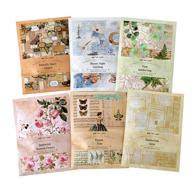 100 Pieces/Pack Material Stickers Set Handmade Boxroom Vintage Journal Envelope Collage Decorative Plant Butterfly