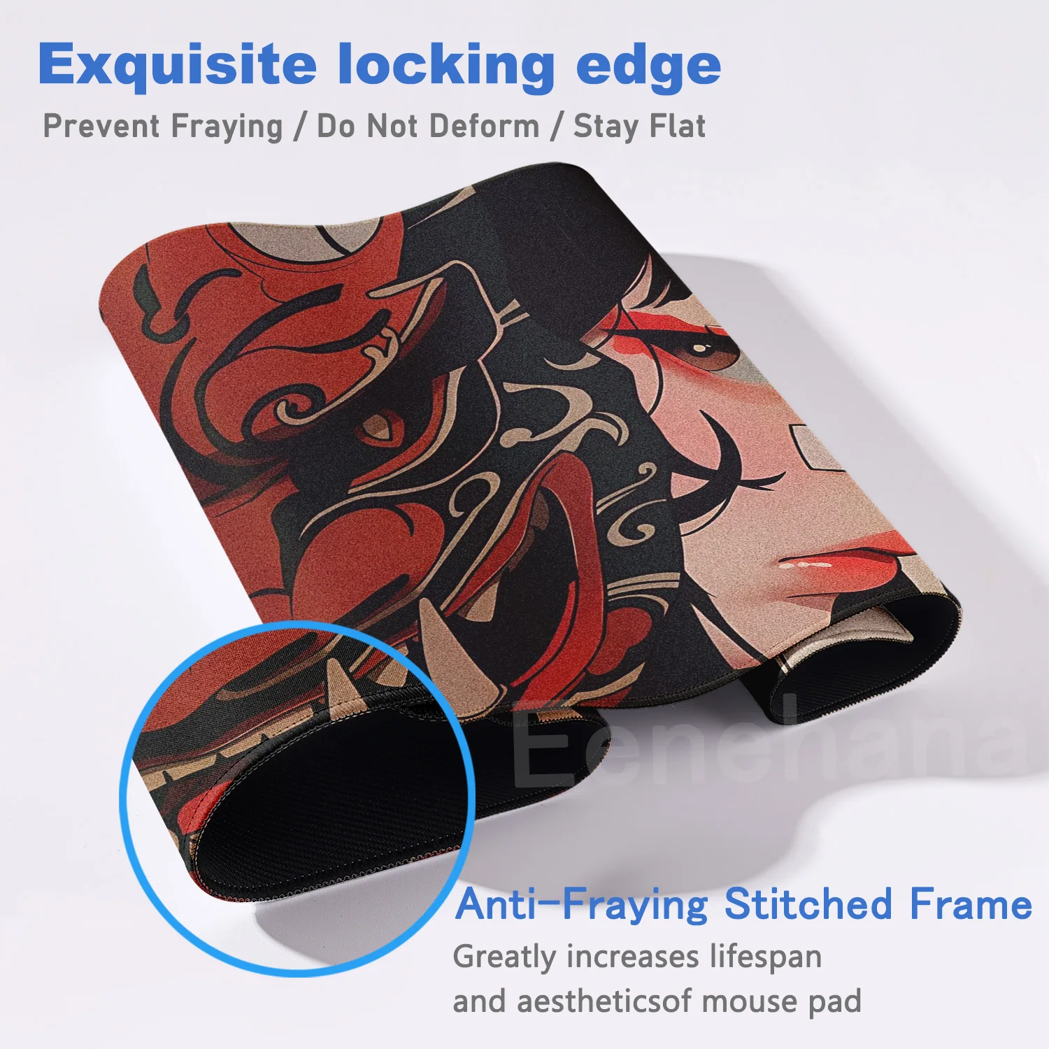 Gothic Anime Devil Mask Mousepad – Large Rubber Gaming Desk Mat with Locking Edge and HD Print