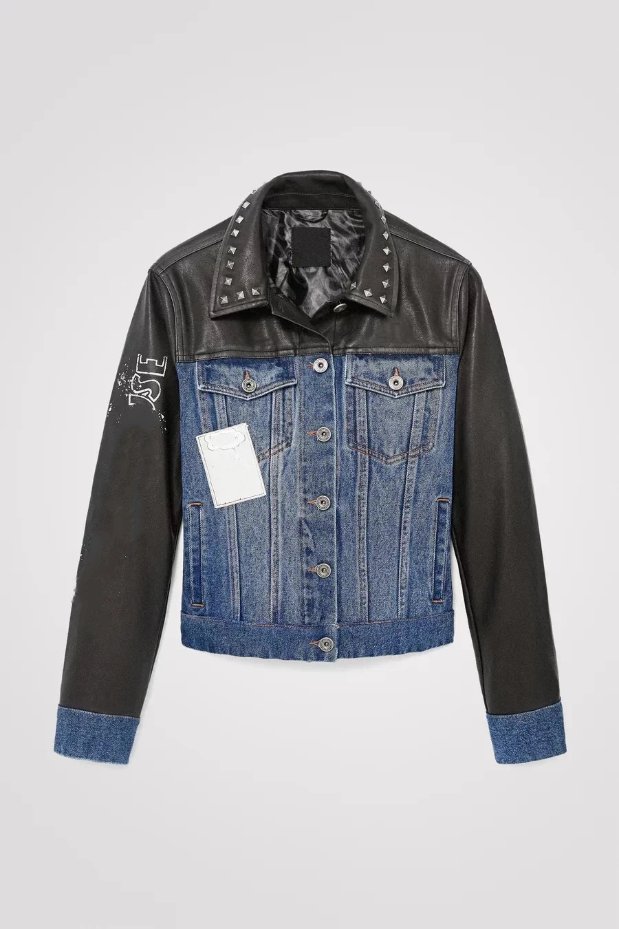 Women's jackets high quality women's clothing Women's denim jacket Coat New Women's Cartoon Printed Splicing PU Jacket - 6