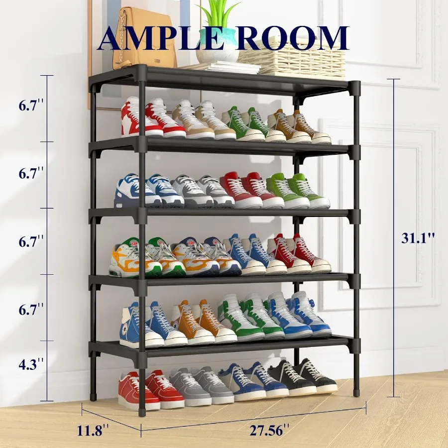 Shoe Rack NonWoven Shoe Rack Shelf Shoe Organizer for Closet Entryway Garage Corridor Stackable Shoe Shelves 2XLarge Black