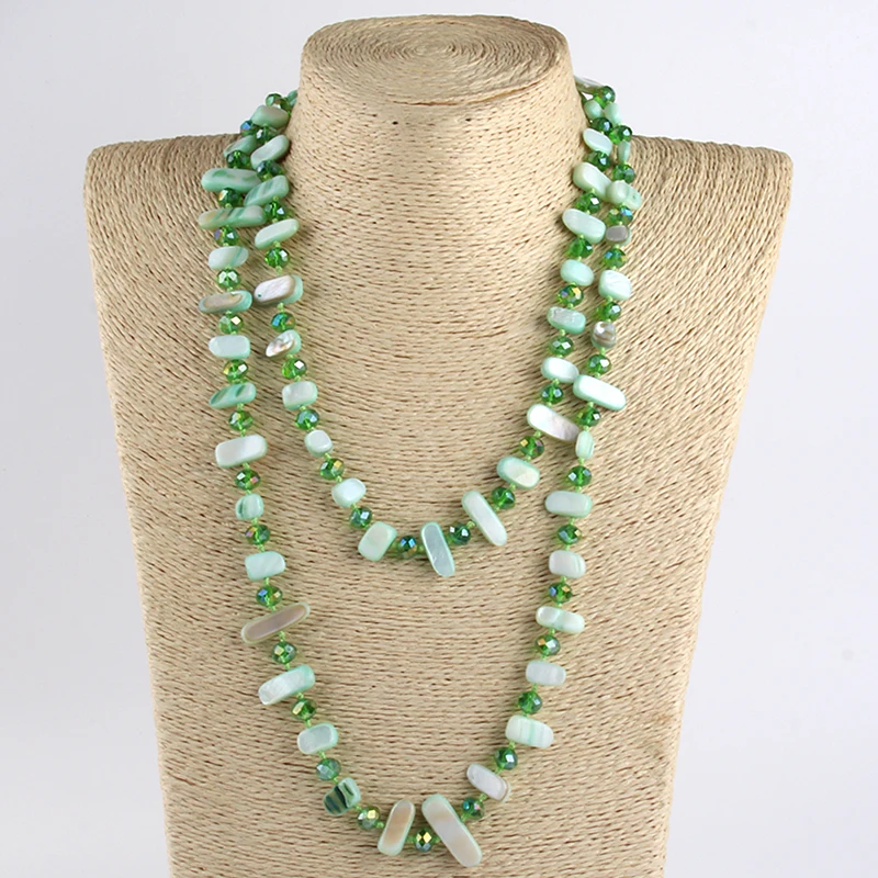 Fashion Long Knotted Halsband Rainbow Color Crystal and Shell Necklace for Women Gift women necklace