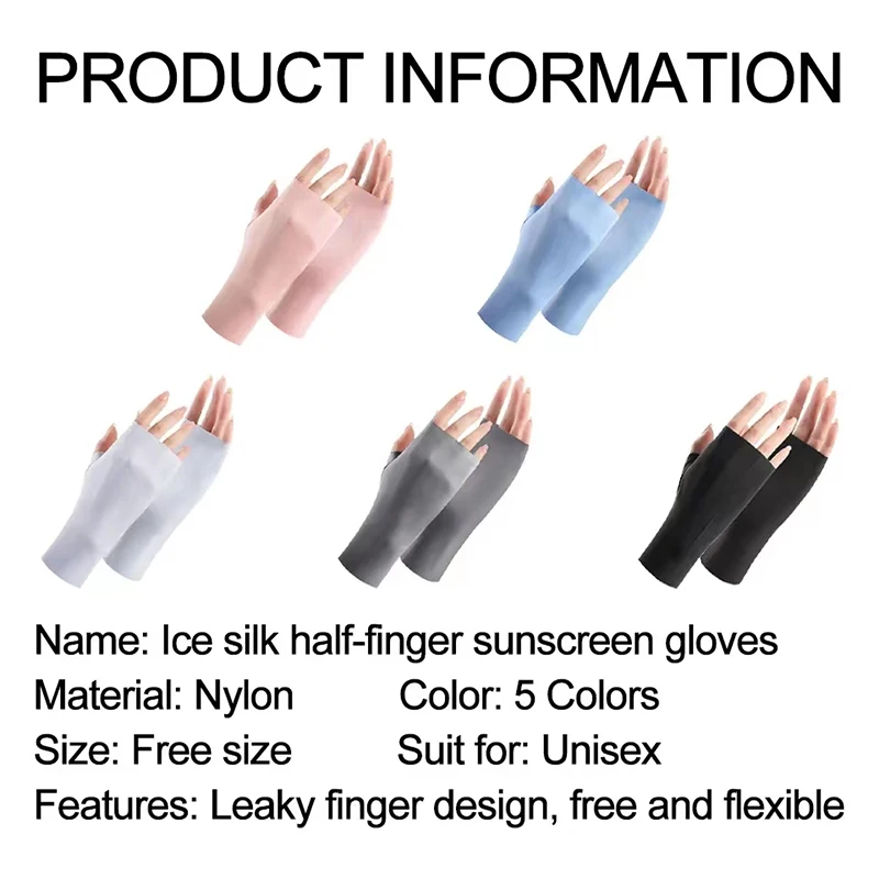 Solid Simple Fingerless Ice Gloves Sun Protection Casual Driving Cycling Short Gloves Thin Breathable Elastic Mittens For Women 4