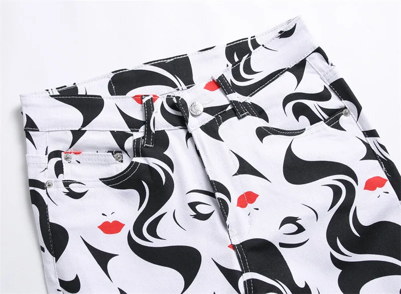 Description Picture 6 of itemBlack and White Printed Fashion Jeans Men2024New Street Trend Party Handsome Menswear Casual Slim Fit Tapered Pants