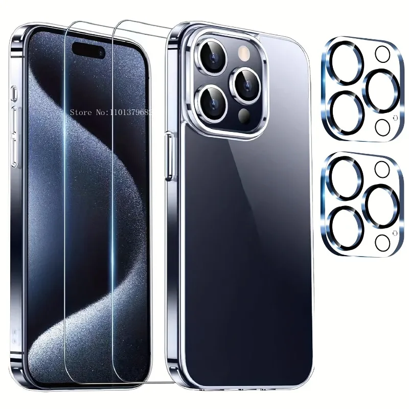 4 ב-1 תיק לאייפון 16 15 14 13 12 11 פרו מקס מיני פלוס עם 2 חבילות מגן מסך זכוכית מחוסמת מגן עדשת מצלמה ברורה