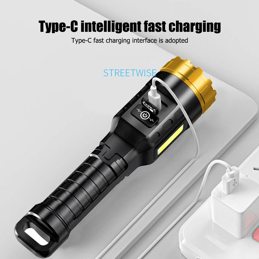 LED 손전등 밝은 300LM USB 충전식 방수 토치 램프 캠핑 하이킹 모험 토치 야외 도구