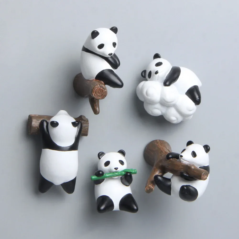 

5 cute pandas lying on bamboo branches, creative three-dimensional magnetic buckle refrigerator magnets