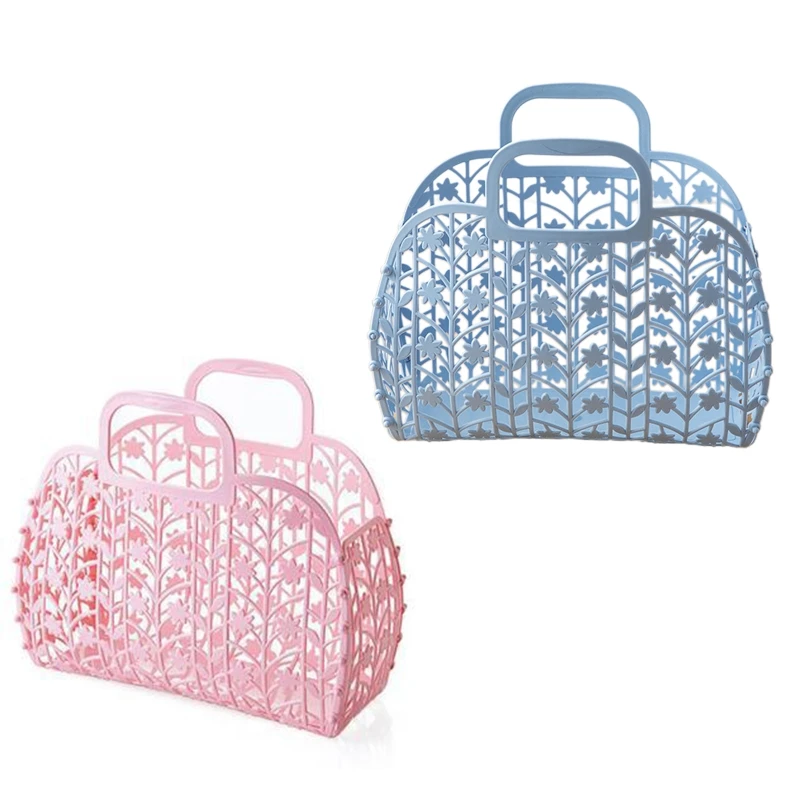 

Vintage Festive Party Bags for Women Summer Jelly Bags Plastic Beach Purses Vegetable Basket Handle Shopping Handbags