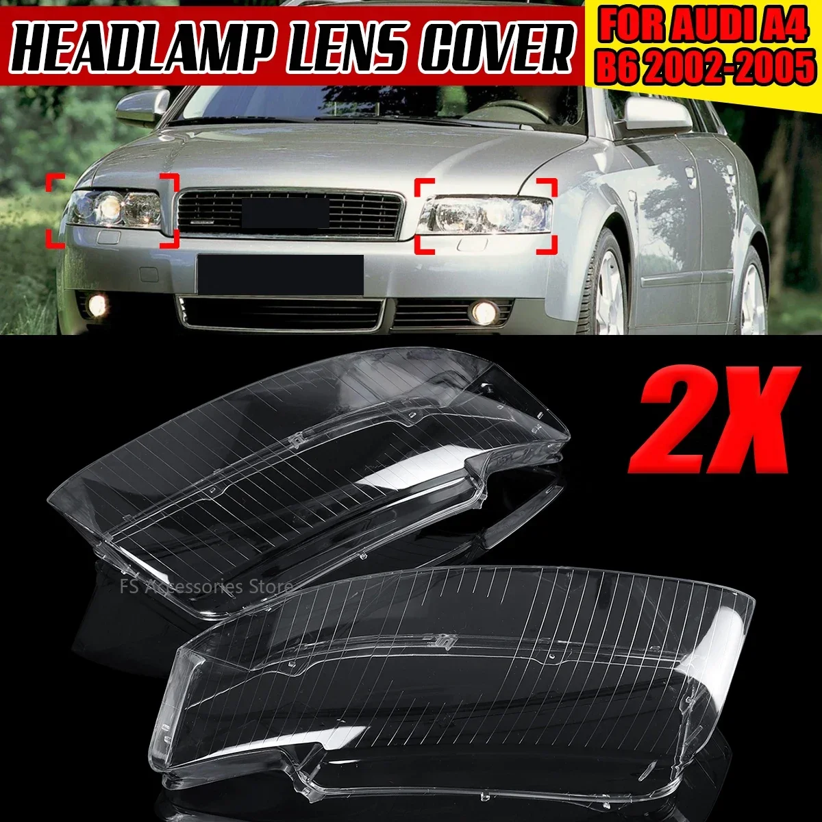 Car Front Headlight Headlamp Lens Cover Transparent Lampshades Lamp Shell Cap For Audi A4 B6 2002-2005
