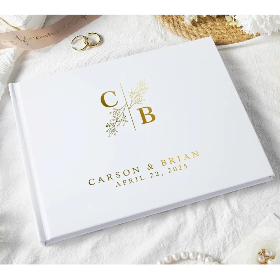 Personalized Wedding Guest Book Custom Black and White Guestbook for Reception, Engagement, Anniversary Keepsakes, Wedding Gifts