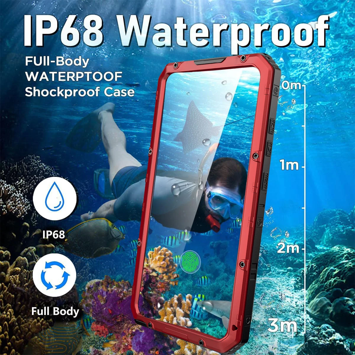 Samsung S24 S23 Ultra S22 Plus IP68 Waterproof Heavy Duty Metal Military Diving Swim Shell Stand