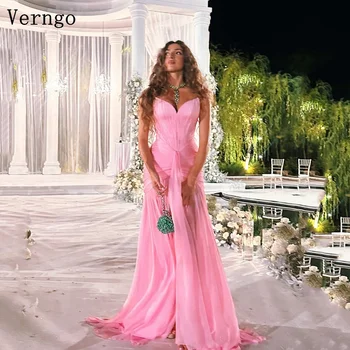Verngo Pink Evening Dress Elegant Sweetheart A Line Maxi Prom Dress Flowing Hand-pleated Silk Prom Party Dress Customized 1