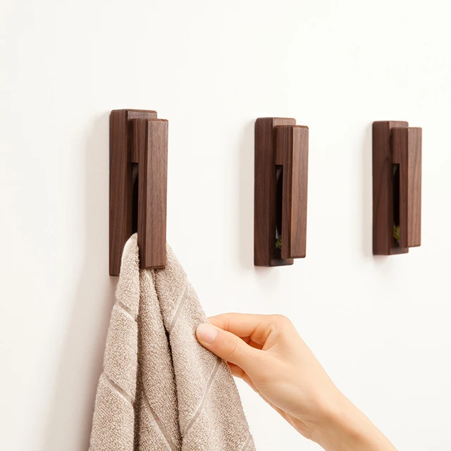 Wall Mounted Wooden Towel Hook Bathroom Robe Hook Kitchen Rag Storage Rack  Punch-Free with Glass Bead Bathroom Accessories - AliExpress