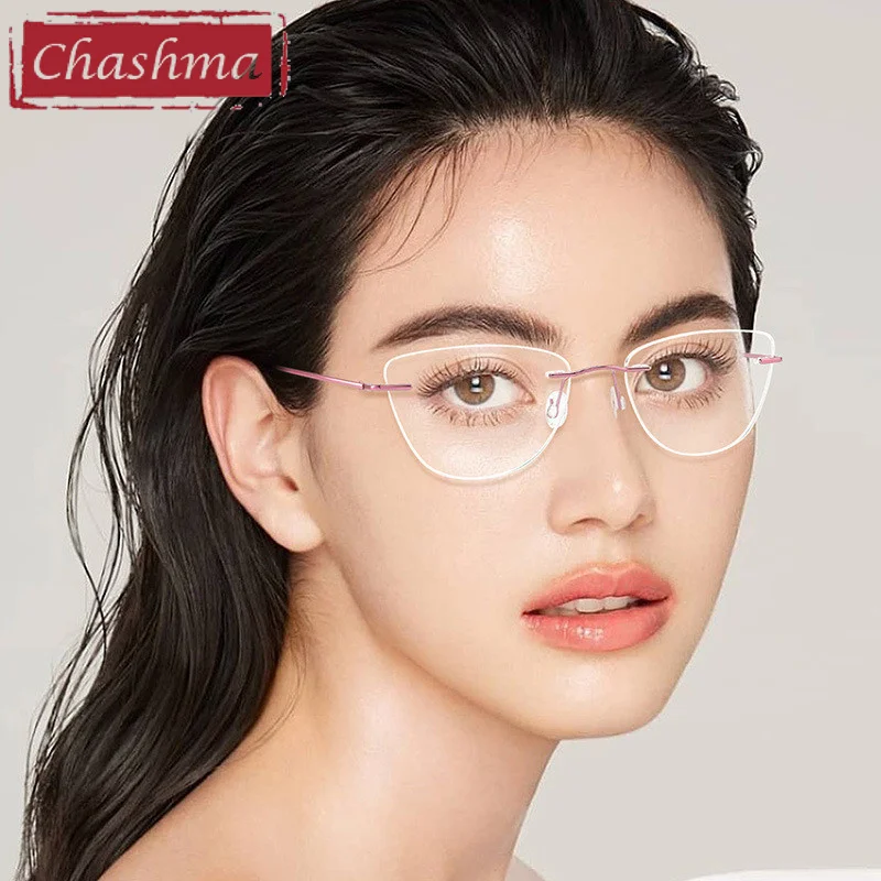 Cat Eye Frameless Eyeglasses Womens Chashma Quality Rimless