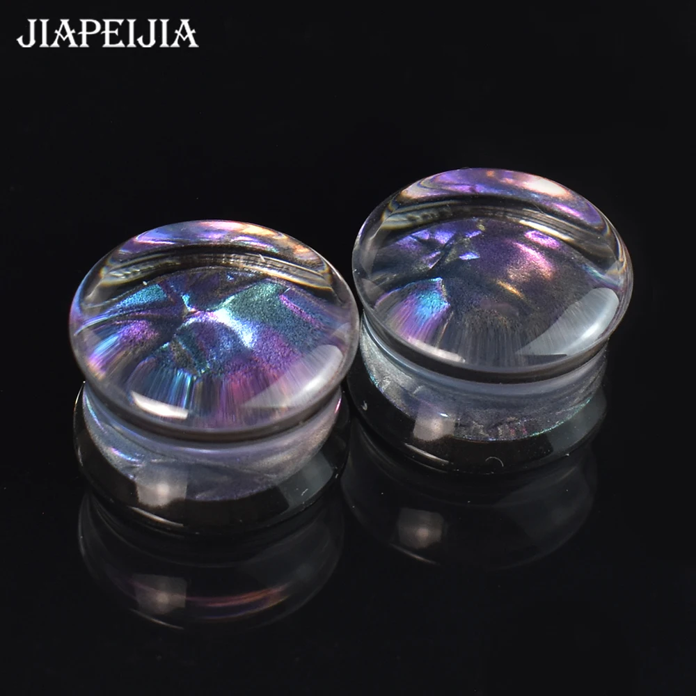 2pcs 6-50mm 여러 가지 빛깔의 귀 게이지 터널 더블 플레어 플러그 귀 들장미 확장기 바디 피어 싱 쥬얼리 여성 남성을위한