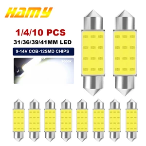 1x C10W C5W светодиодный гирлянда из початков 31 мм 36 мм 39 мм 41/42 мм 12 в белые лампы для автомобилей номерного знака внутренний светильник для чтения 6500K 12SMD