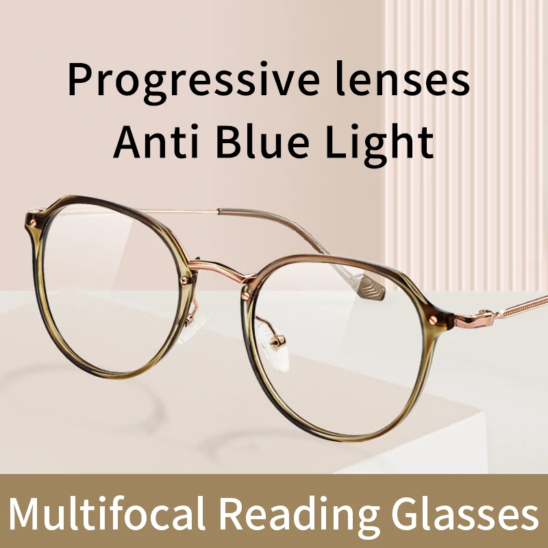 

Progressive Multifocal Reading Glasses Ultra-light Frame, Blue Light Blocking Presbyopia Eyeglasses CR39 Resin Lens, for Women