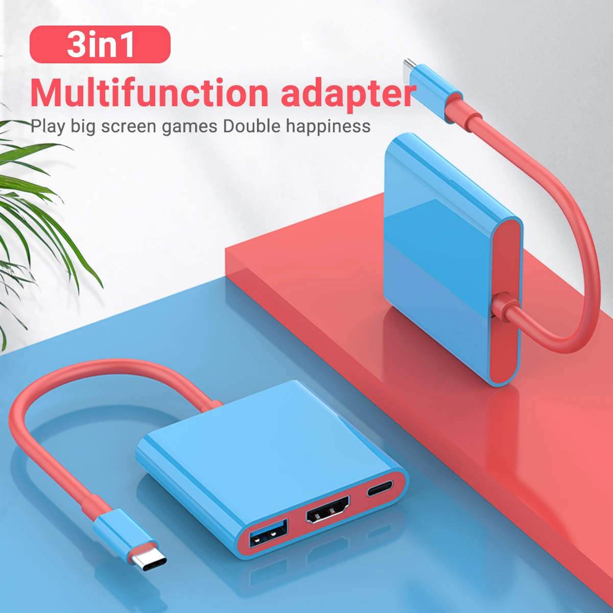 Portable 3-in-1 USB-C Game Hub with 4K HDMI, USB 3.0, and 100W PD Ports