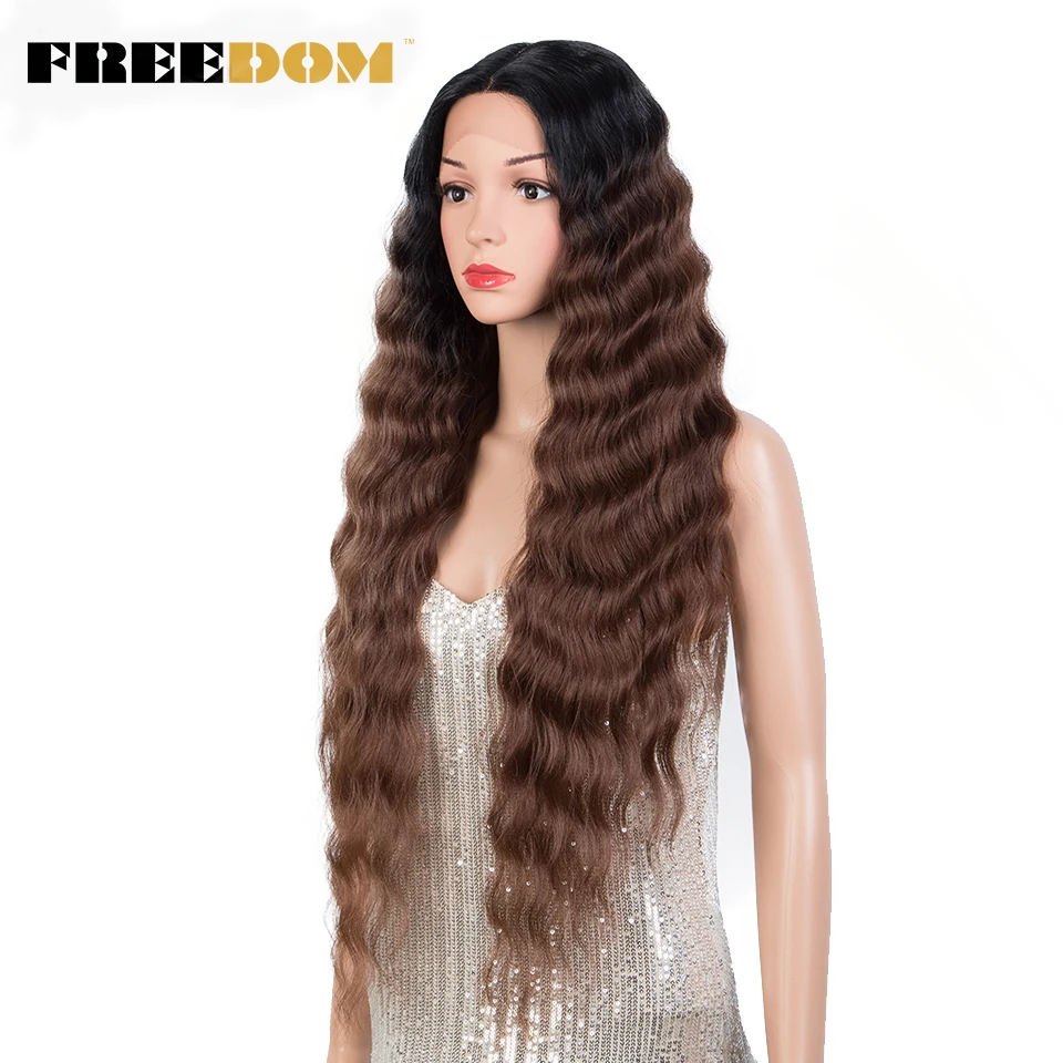 FREEDOM Synthetic Lace Wigs For Black Women Deep Curly Wig Ombre Blonde Scalp With Lace Wig 30 Inch Cosplay Wigs