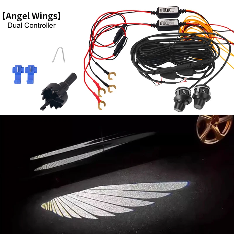 

Universal Car Angel Wings Welcome Light LED Rearview Mirror Door Warning Lamp White 12V Fit For Most Car SUV Truck For Tesla Bmw