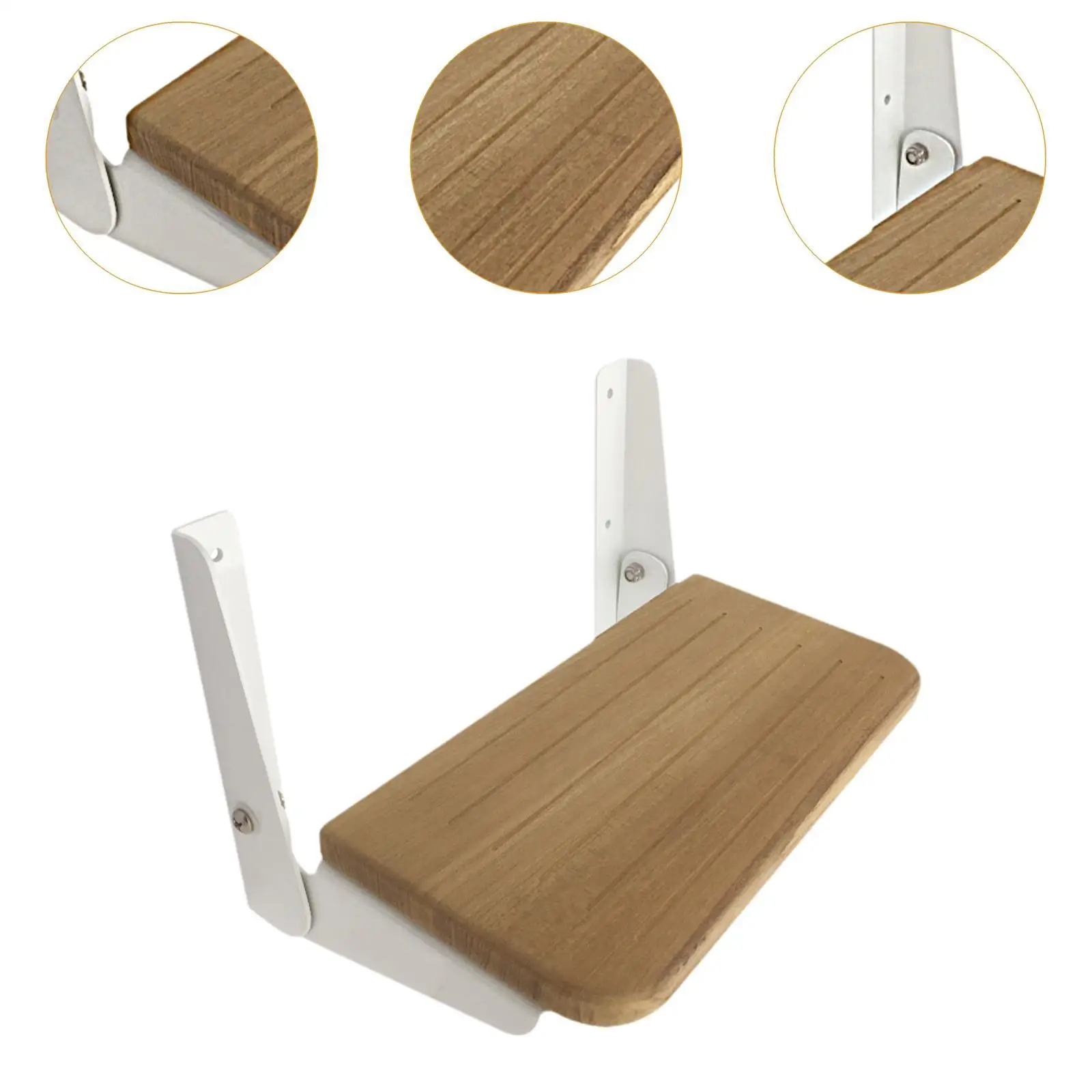Folding Teak Shower Seat Bench Chair Shower Stool, Folding, Footrest Pedal, Wall Mount for Ships RV Household Home Bathroom