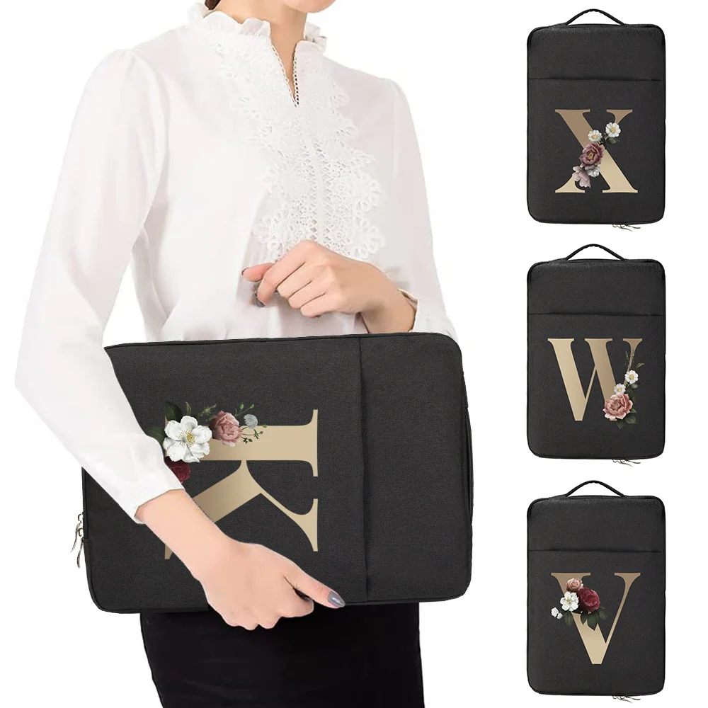 

Laptop Bag for Apple Macbook Air 13 Inch Dell XPS Waterproof Zipper for 11 12 13 14 15 Inch Gold Initials Pattern Laptop Handbag