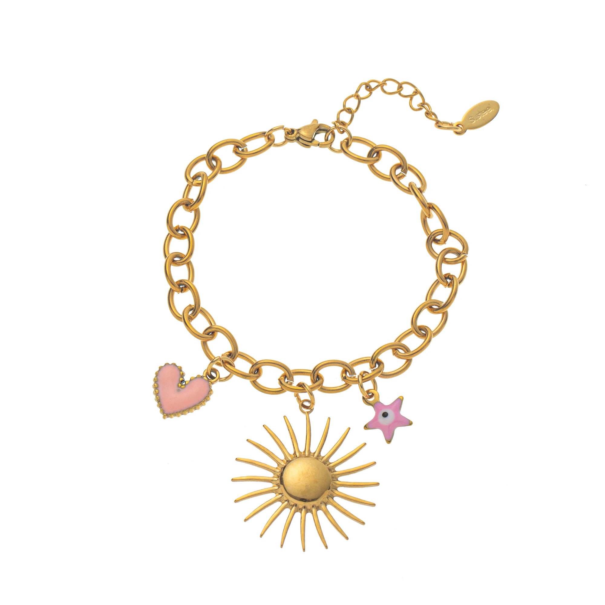 Handmade Colorful Braided Bracelet with Multiple Pendants and Gold-Plated Finish