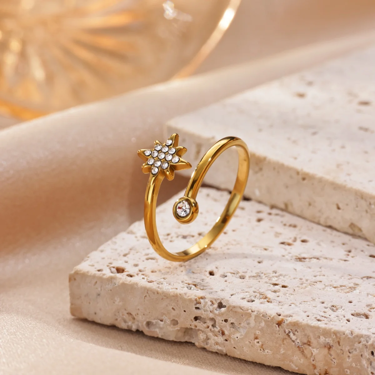 Zircon Starburst Rings For Women Gold Plated Stainless Steel Multi-Element Geometric Ring Wedding Party Aesthetic Jewelry Gift 3