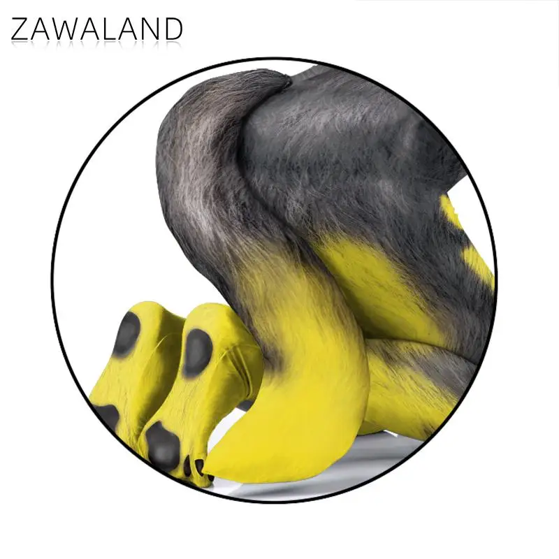 Zawaland Men Yellow Wolf Cosplay Costume Animal Petsuit Fancy Carnival Zentai Bodysuit with Tail Crotch Zipper Sexy Jumpsuits