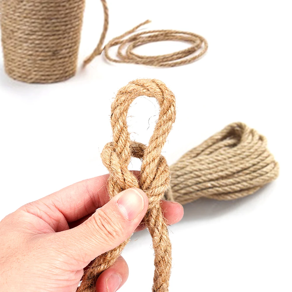 8mm 10/20/50M Natural Jute Rope Twine Rolls Rope Hemp Twisted Cord Macrame String Pet Scratching Handmade DIY Craft Decoration