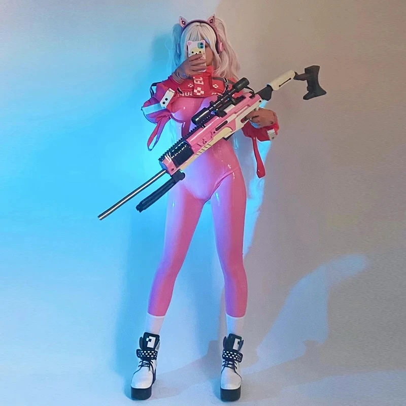 

Game Cosplay NIKKE：The Goddess of Victory Alice Pink Leather Jumpsuit Anime Girls Uniform Halloween Costumes Gloves Jacket Socks