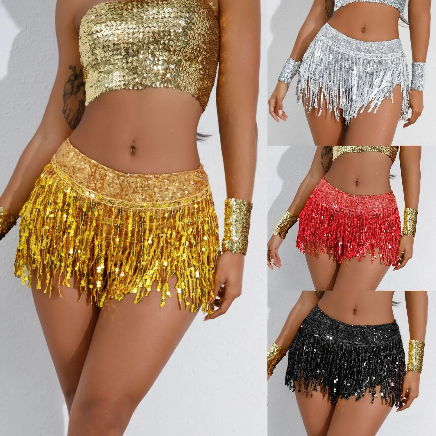 

Hip Wrap Tassel Dress, Latin Dance Dress, Stage Performance Dress, Female Sequin Shorts, Tassel Performance Dress, Dance Bar