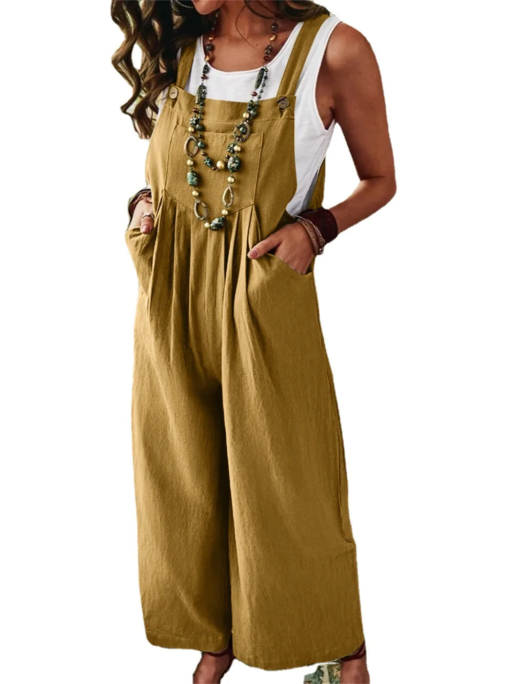 

Cotton Linen Romper Women Clothing Spring Casual Jumpsuits for Women Side Zipper with Pocket Fashion Solid Loose Jumpsuit