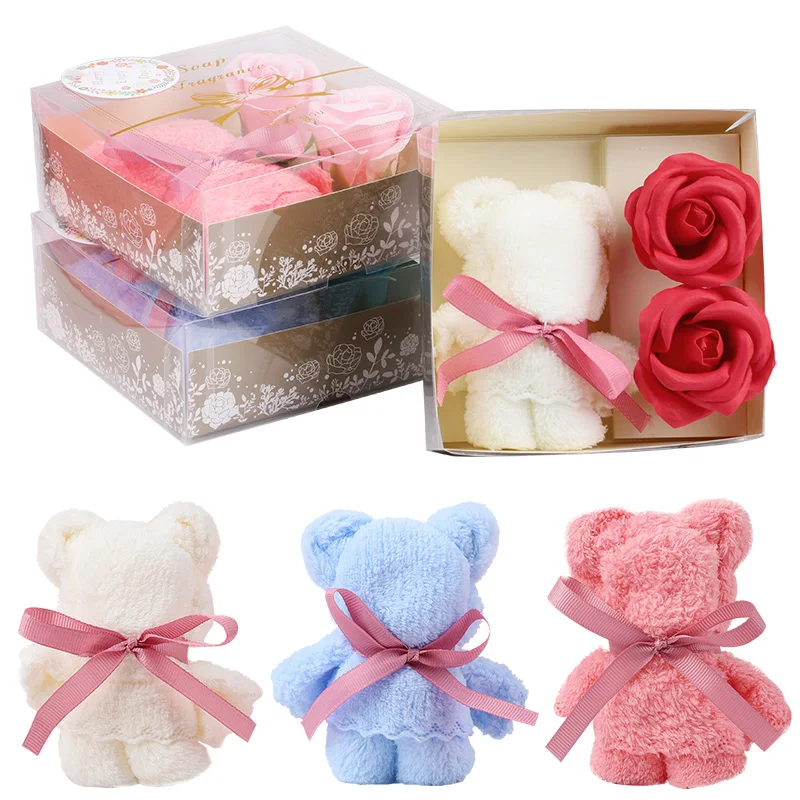1Set Towel Bear Soap Flower Gift Box,Valentine's Day,Wedding,Mother's Day Christmas Gift Birthday Party Baby Shower Guest Favors