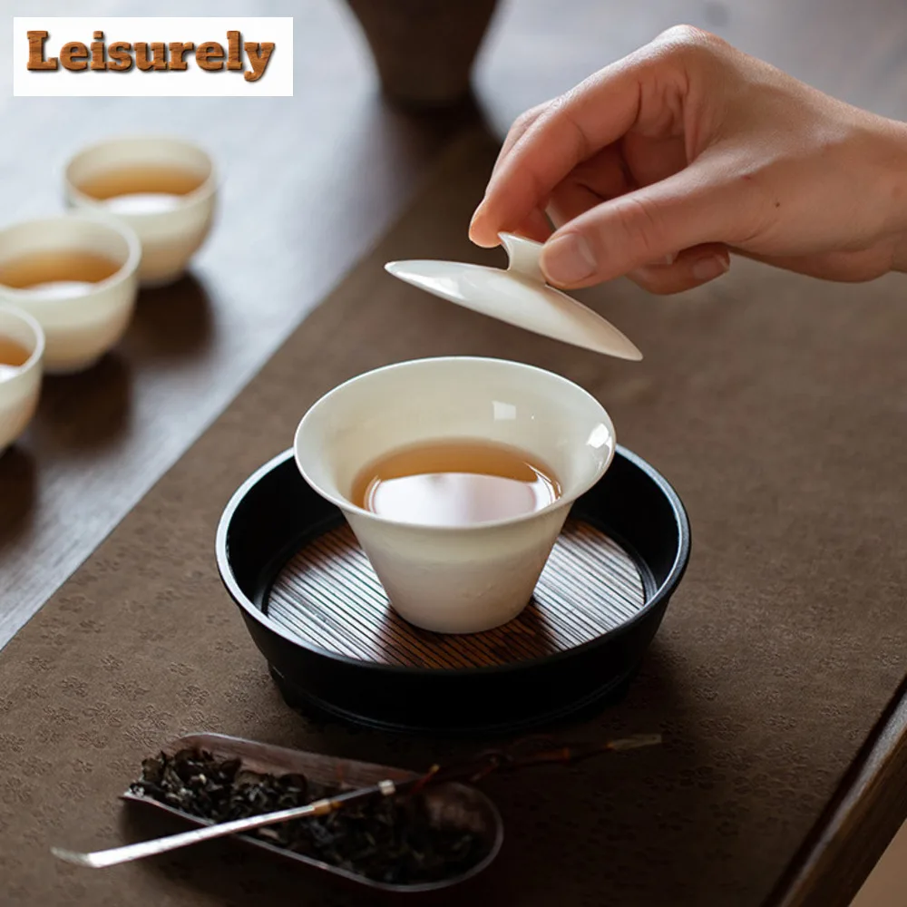 120ml Handmade Sculpture Gaiwan Handmade Thin Body White Porcelain Tea Tureen Tea Maker Cover Bowl Tableware Supplies Decoration