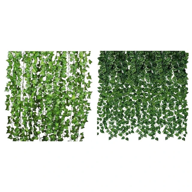 12pcs, 78.74 Inch Artificial Ivy Green Garland Fake Vine Hanging Plant  Background For Room Bedroom Wall Decoration, Green Leaves For Jungle Theme  Part