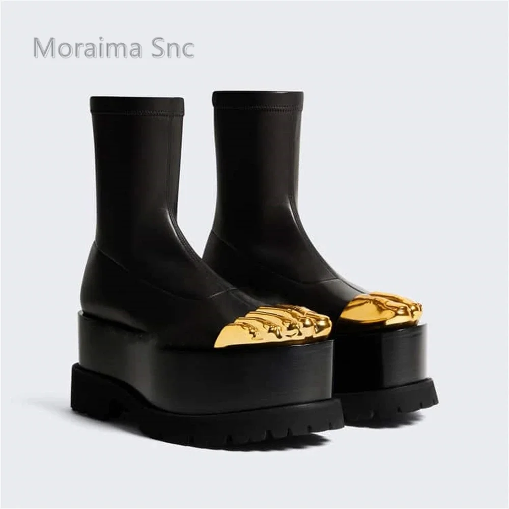 Gold Five Fingers Chunky Platform Women's Boots Ankle Boots Novelty Design Stretch Over The Knee Sock Boots Luxury Leather Boots