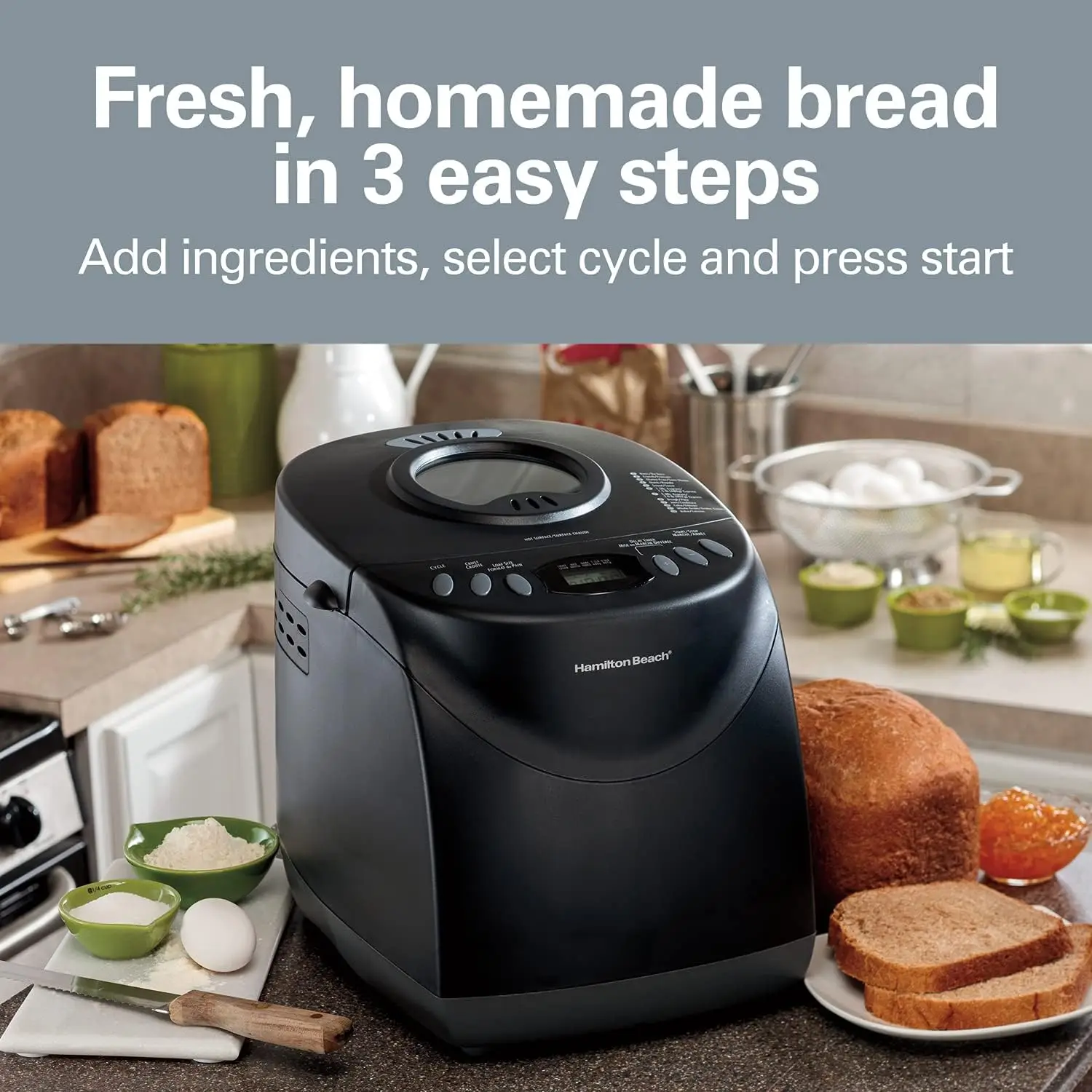 Beach Bread Maker Machine, Digital, Programmable, 12 Settings + Gluten Free, Dishwasher Safe Pan + Kneading Paddle, 2 l