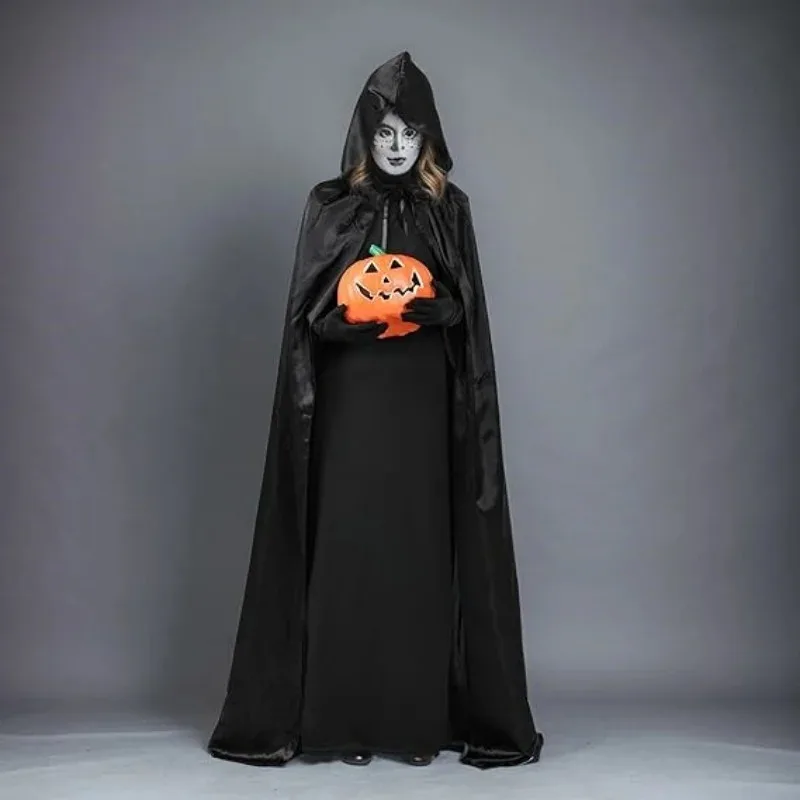 1-10PCS Halloween Hooded Witch Cloak Full Length Robe Reaper Costume Cape Cosplay Outfit for Party Stage Performance Dress Up