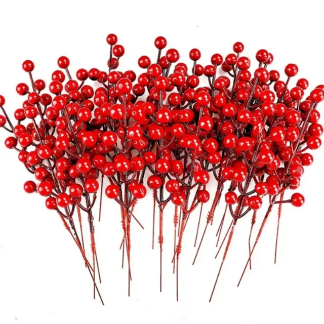 Christmas Artificial Berry Branches 14 Red Holly Berry Plants Fake