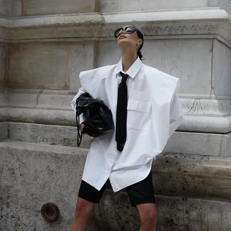 Suit Tie Blouse Women 2025 Fashion Loose Long Sleeve White Shirts Women's Street Temperament Camisas De Mujer 2025 New