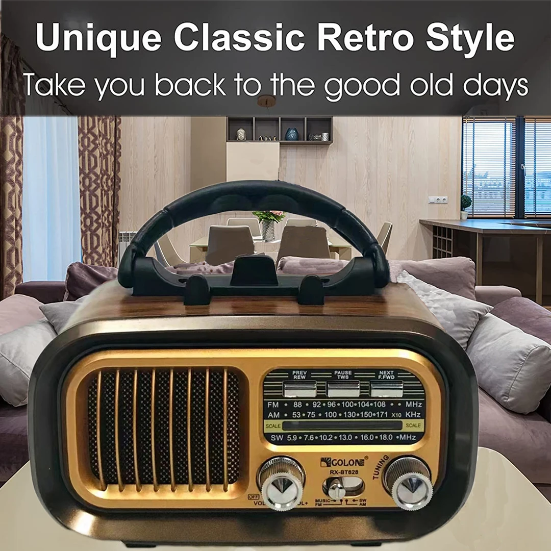 Retro fm am sw Rádio com Banda Completa Receptor de Rádio Portátil Alto-falante sem Fio Bluetooth Mp3 Player Suporte Usb tf Card Tss - Image 2