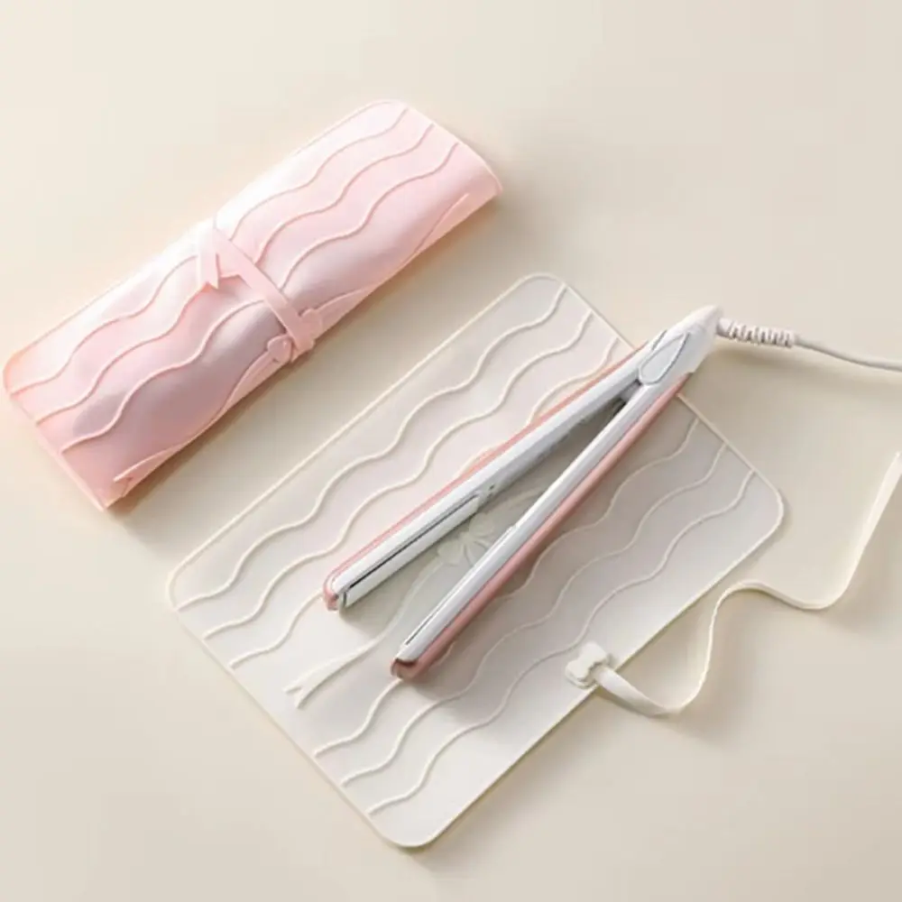 2 in 1 Hair Curler Storage Bag Folding Silicone Straightener Storage Pouch Waterproof Dustproof Heat Resistant Mat Make Up Bag