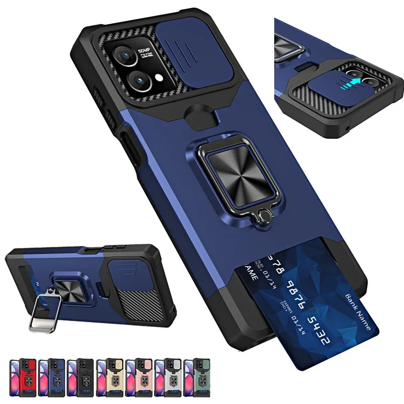 Durable Armor Kickstand Case with Card Slot & Ring Stand Holder
